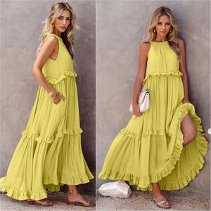 Ruffle Radiance Sleeveless Maxi - Chartreuse